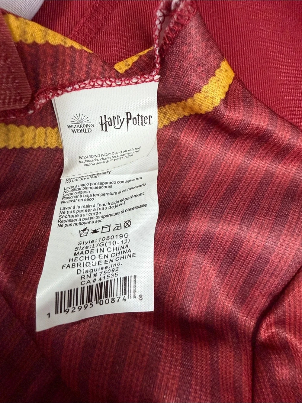 Warner Bros. Harry Potter Kids Maroon Long-Sleeve Costume with shirt and cape